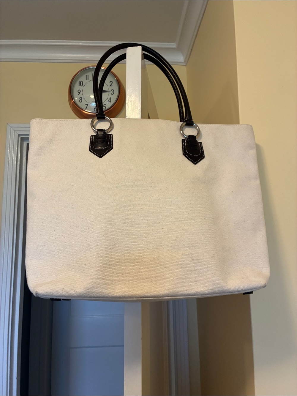 Banana Republic Cream Canvas Tote with Black Handles